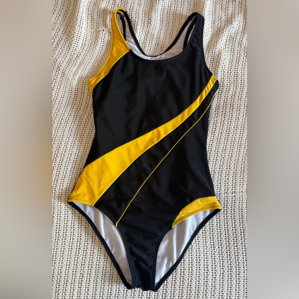 Women's Black and Yellow One Piece Swimsuit